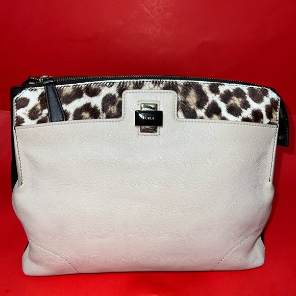 FURLA Cream and Animal Print Shoulder Bag - Picture 1 of 2